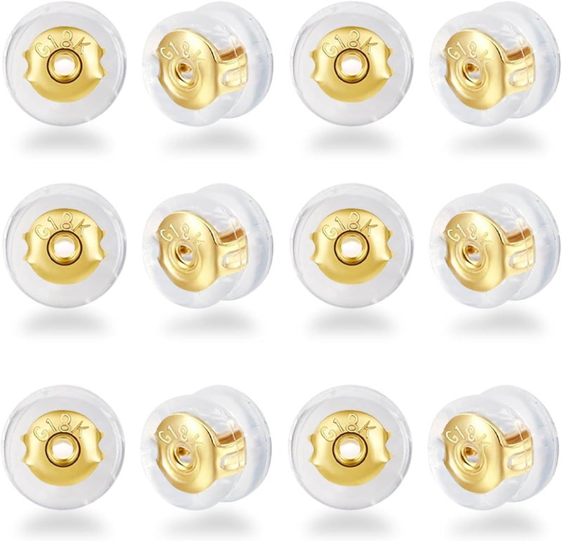 Formulen Silicone Earring Backs,18K Gold Locking Secure Earring Backs for Studs/Droopy Ears, No-Irritate Hypoallergenice Backings for Women Men (Gold) - Image 1